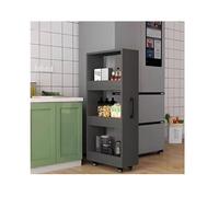Slim Rolling Cart 4-Tier Narrow Storage with Wood Shelves for Kitchen Pantry Laundry Room & Small Spaces - Space-Saving Gray Cart (120x20x55cm/47x8x22in)