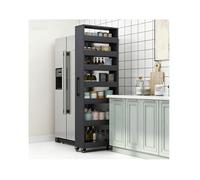 Slim Rolling Kitchen Cart - 7-Shelf Narrow Storage Wooden Rack for Small Spaces Gray Pantry & Dining Room Storage Compact 20x55x184cm/8x22x72in