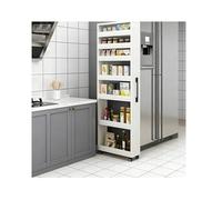 Slim Rolling Kitchen Cart with 7 Shelves Narrow Storage for Small Spaces Wooden Rack for Pantry Fridge & Dining Room White Compact 15x55x184cm