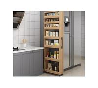 Slim Rolling Kitchen Cart with 7 Shelves Narrow Wooden Pantry & Storage Rack for Small Spaces - Natural Finish Perfect for Dining Room & Fridge (25x55x184cm/10x22x72in)