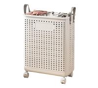 Slim Rolling Laundry Basket with Wheels, Large Capacity Waterproof Hamper with Breathable Mesh Design, Narrow Dirty Clothes Organizer with Handle for Bedroom, Laundry Room, Dorm, Bathroo White M