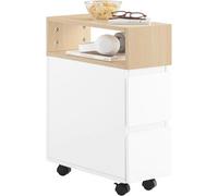 Slim Rolling Side Table With 2 Drawers With Wheels Bedside Table Nightstand,sobuy Fbt155-Nw