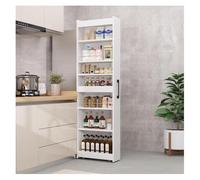 Slim Rolling Spice Cart 7-Tier Kitchen with Wheels Freestanding Narrow Storage Cabinet for Home Closet & Pantry Next to Fridge White (15x55x184cm)