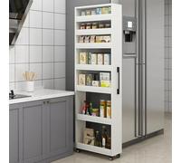 Slim Rolling Spice Rack on Wheels 7-Tier Double-Sided Kitchen 5.9" Deep Storage Cart for Small Spaces Movable White Rack Next to Fridge Ideal for Spice and Condiment Storage