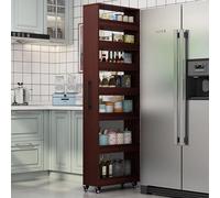 Slim Rolling Spice Rack on Wheels 7-Tier Double-Sided Kitchen 5.9" Deep Storage Cart Movable Narrow Shelf for Small Spaces Red (Size: L)