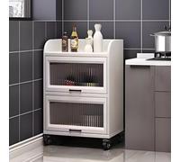 Slim Rolling Storage Cart - 3-Tier Kitchen Organizer with Glass Doors, Mobile Spice Rack on Wheels for Narrow Spaces - Bathroom Cabinet, 19.6"x13.7"x33.8", White