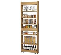 Slim Rolling Storage Cart 7-Tier Narrow KitchenUtility Shelving Unit with Wheels Spice Rack for Small Spaces Dining Room & Restaurant (Light Walnut 7.8"x21.6"x72.4")