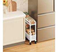 Slim Rolling Utility Cart - 2-4 Tier Plastic Storage Trolley for Office, Kitchen & Living Room - Mobile with Wheels - White 15.7" D x 5.1" W x 16.5" H