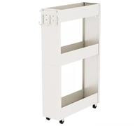 Slim Rolling Utility Cart 3-Tier Metal Storage Rack with Wheels Narrow Kitchen for Small Spaces White 16.7"x5.1"x27.1" Versatile Stand for Home & Office