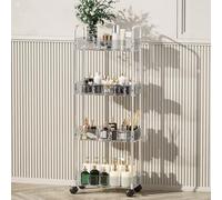Slim Rolling Utility Cart with Clear Shelves, Space-Saving Mobile Storage for Bathroom and Kitchen Organization