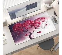 Slim Romantic Hearts Leaves Tree Desk Mat for Keyboard and Mouse 24x12 Inch Gaming Mouse Pad Protector Non-Slip Rubber Base Portable Deskpad for Office/Gaming/Remote Work Desktop Accessories Decor