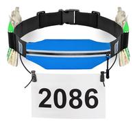 Slim Running Belt - Race Number Holder with 6 Energy Gel Loops for Workout, Jogging, Triathlon, Marathon, Running and Cycling, 02 Blue, One Size