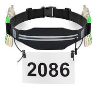 Slim Running Belt - Race Number Holder with 6 Energy Gel Loops for Workout, Jogging, Triathlon, Marathon, Running and Cycling, Black, One Size