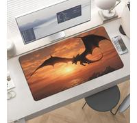 Slim Sea Sunset Flying Dragon Desk Mat for Keyboard and Mouse 24x12 Inch Gaming Mouse Pad Protector Non-Slip Rubber Base Portable Deskpad for Office/Gaming/Remote Work Desktop Accessories Decor