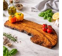Slim Shape Handcrafted Olive Wood Cutting Board | Unique Curved Design for Serving and Chopping | Natural Grain Finish | Durable Versatile Kitchen Accessory (50 cm)