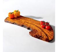 Slim Shape Handcrafted Olive Wood Cutting Board | Unique Curved Design for Serving and Chopping | Natural Grain Finish | Durable Versatile Kitchen Accessory (40 cm)