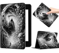 Slim Shell Case for 6.8" Kindle Paperwhite (11th Generation 2021) ＆ Kindle Paperwhite Signature Edition, Premium PU Leather Lightweight Auto Sleep/Wake Cover with Stand, Death Messenger