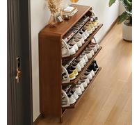 Slim Shoe Cabinet for Entryway - Modern Solid Wood Storage - 2-Tier Tipping Bucket Design - Compact Walnut Shoe Rack - Freestanding, L: 80cm/31in