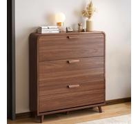 Slim Shoe Cabinet - Shoe Storage Cabinet with Flip Drawers - Wooden Hidden Shoes Rack with Adjustable Shelf Can Put Down High-Top Shoes for Hallway, Entrance,Walnut/2 Tier,L:60cm/24in