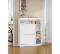 Slim Shoe Cabinet with 2 Doors Space-Saving Design Adjustable Divider 2-Tier Storage for 12-15 Pairs Perfect for Hallway & Entryway Unique White SR63303X