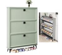 Slim Shoe Cabinet with 3 Flip Drawers - Free Standing Wood Shoe Rack for Entryway Organization