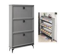 Slim Shoe Cabinet with 3 Flip Drawers - Free Standing Wood Shoe Rack for Entryway Organization