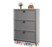 Slim Shoe Cabinet with 3 Flip DrawersFree Standing Narrow Shoe Storage Organizer for Entryway Hallway ClosetHidden Shoe Rack in Gray (50x26x118cm)