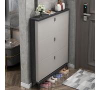 Slim Shoe Cabinet with Hollow Bottom Wooden Tipping Bucket nizer Narrow Entryway Storage 2 Thickness Options SpaceSaving Holder for Small Spaces (Gray 35.4 IN Double)
