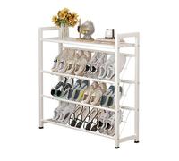 Slim Shoe Rack for Closet & Entryway SpaceSaving Steel Shoe Organizer Narrow Slanted Shoes Shelf Behind Door Storage Solution White (83x17x82cm)