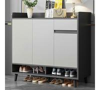 Slim Shoe Sto Cabinet Tall Wooden Cupboard with Rattan Design Height Adjustable Shelf Free Standing Shoe for Hallway and Entryway Slish & Space Saving Solut