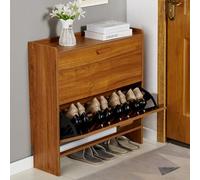 Slim Shoe Sto Cabinet - Tall Wooden with 2 Flip Ders Rattan Sideboard for Hallway Space Saving Cupboard Narrow Design for Entryway and Home Use