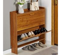 Slim Shoe Sto Cabinet with 2 Flip Ders Narrow Wooden for Hallway Rattan Sideboard Tall Cupboard for Smals Slish Shoe Rack