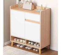Slim Shoe Sto Cabinet with Adjustable Shelves Tall Rattan Sideboard for Hallway Free Standing Wooden Shoe Space Saving Cupboard for Entryway