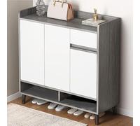 Slim Shoe Sto Cabinet with Adjustable Shelves Tall Wooden Cupboard for Hallway Rattan Sideboard Free Standing Shoe Space Saving Design