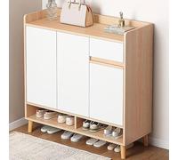 Slim Shoe Sto Cabinet with Adjustable Shelves Tall Wooden Cupboard for Hallway Rattan Sideboard Free Standing Shoe Space Saving Design