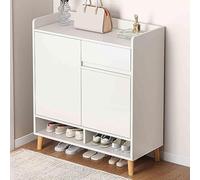 Slim Shoe Sto Cabinet with Height Adjustable Shelves Tall Rattan Sideboard for Hallway Free Standing Wooden Cupboard Space Saving Shoe for Entryway