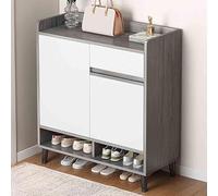 Slim Shoe Sto Cabinet with Height Adjustable Shelves Wooden Hallway Cupboard Tall Rattan Sideboard Freestanding Shoe for Entryway and Hallways