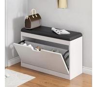 Slim Shoe Storage Bench with Cushion Space-Saving Cabinet for 2-15 Pairs 20"x9" White Shoe Rack for Bedroom Entryway Hallway Stylish Storage Solution