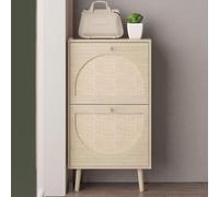 Slim Shoe Storage Cabinet with 2 Drawers, Rattan Design for Hallway or Entryway Space Saving Organization