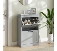HOMCOM Slim Shoe Storage Cabinet with 2 Flip Drawers for Entryway, Grey