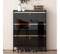 Slim Shoe Storage Cabinet with 3 Flip Drawers, Tall Wooden Cupboard for Hallway, Narrow Rattan Sideboard, Free Standing Shoe Organizer, Space-Saving Design