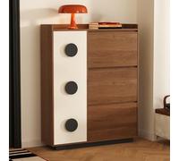 Slim Shoe Storage Cabinet with 3 Flip Drawers Wooden Shoe for Entryway Living Room & Bedroom Space-Saving Hidden Design (Brown)