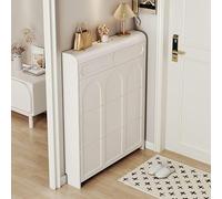 Slim Shoe Storage Cabinet with Doors - Modern Hallway Rattan Sideboard, Tall Narrow Shoe Rack for Entryway, Hidden Shoe Organizer for Small Spaces, Stylish Cupboard.