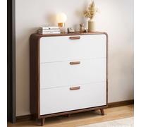 Slim Shoe Storage Cabinet - Wooden Flip Drawer Shoe Rack with Adjustable Shelf for High-Top Shoes - Stylish 1-Tier for Hallway & Entrance, White, 60cm/24in