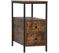 Slim Side Table End Table with 2 Drawers & Storage Shelf for Living Room, Brown