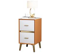 Slim Side Table Nightstand | Faux Leather Side Table with 2 Drawers | Small Space Nightstands with Sintered Stone Top Pure White 50 x 35 x 55 cm
