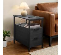 Slim Side Table with Charging Station, Charcoal Grey + Classic Black