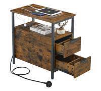 Slim Side Table with Charging Station, Rustic Brown + Classic Black