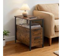Slim Side Table with Charging Station, Rustic Brown + Classic Black