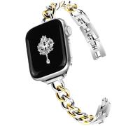Slim Silver Gold Band for Women Feminine and Elegant Compatible with Apple Watch 38mm 40mm 41mm Adjustable Two Tone Metal Band Dressy Chain Bracelet for iWatch Series 9/8/7/6/5/4/3/2/1